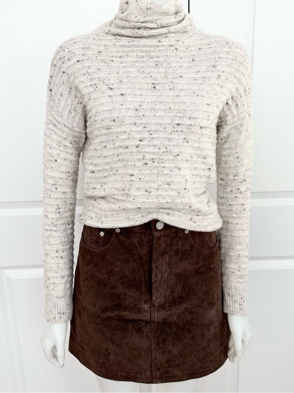 Madewell Cream Speckled Mock Neck Fall Sweater -Belmont Donegal - Wool Blend